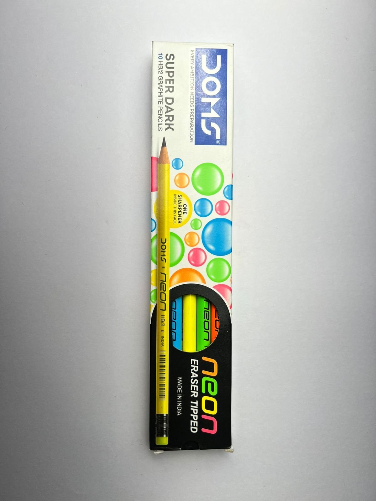 DOMS NEON Eraser Tipped Pencil Pack of 10 With Crystal Sharpener doms neon eraser tipped pencil pack of 10 with crystal sharpener